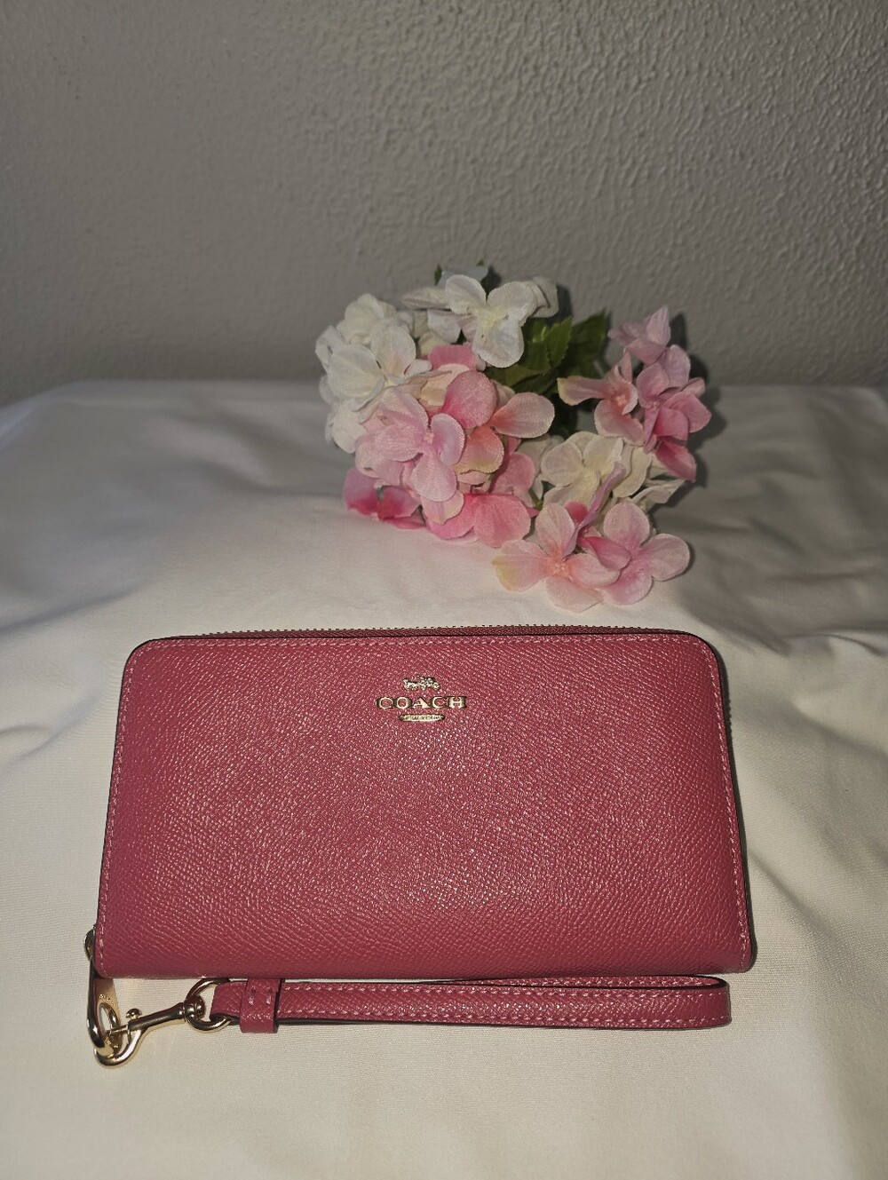 Coach Pink Long Zip Around Leather Wallet/ Wristlet